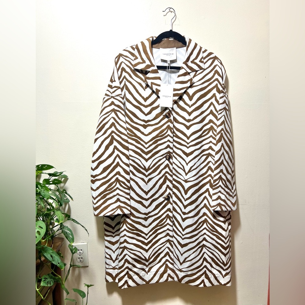 NWT Lafayette 148 New York Brown and White Zebra Coat women’s size L cotton